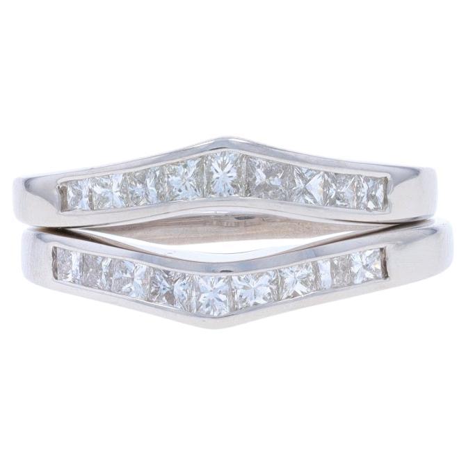 White Gold Diamond Set of 2 Enhancer Wedding Bands 14k Princ 1.00ctw Guard Rings For Sale