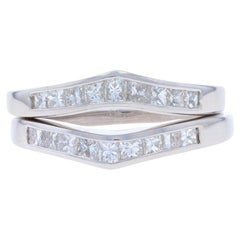 Juego de 2 alianzas de oro blanco con diamantes 14k Princ 1.00ctw Anillos de guardia