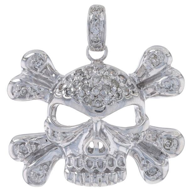 White Gold Diamond Skull & Crossbones Pendant 14k Rnd .25ctw Unisex Pirate Bling For Sale