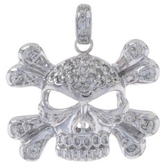 Anhänger 14k Rnd .25ctw Unisex Pirate Bling, Weißgold Diamant Totenkopf & Kreuzbones, Diamant