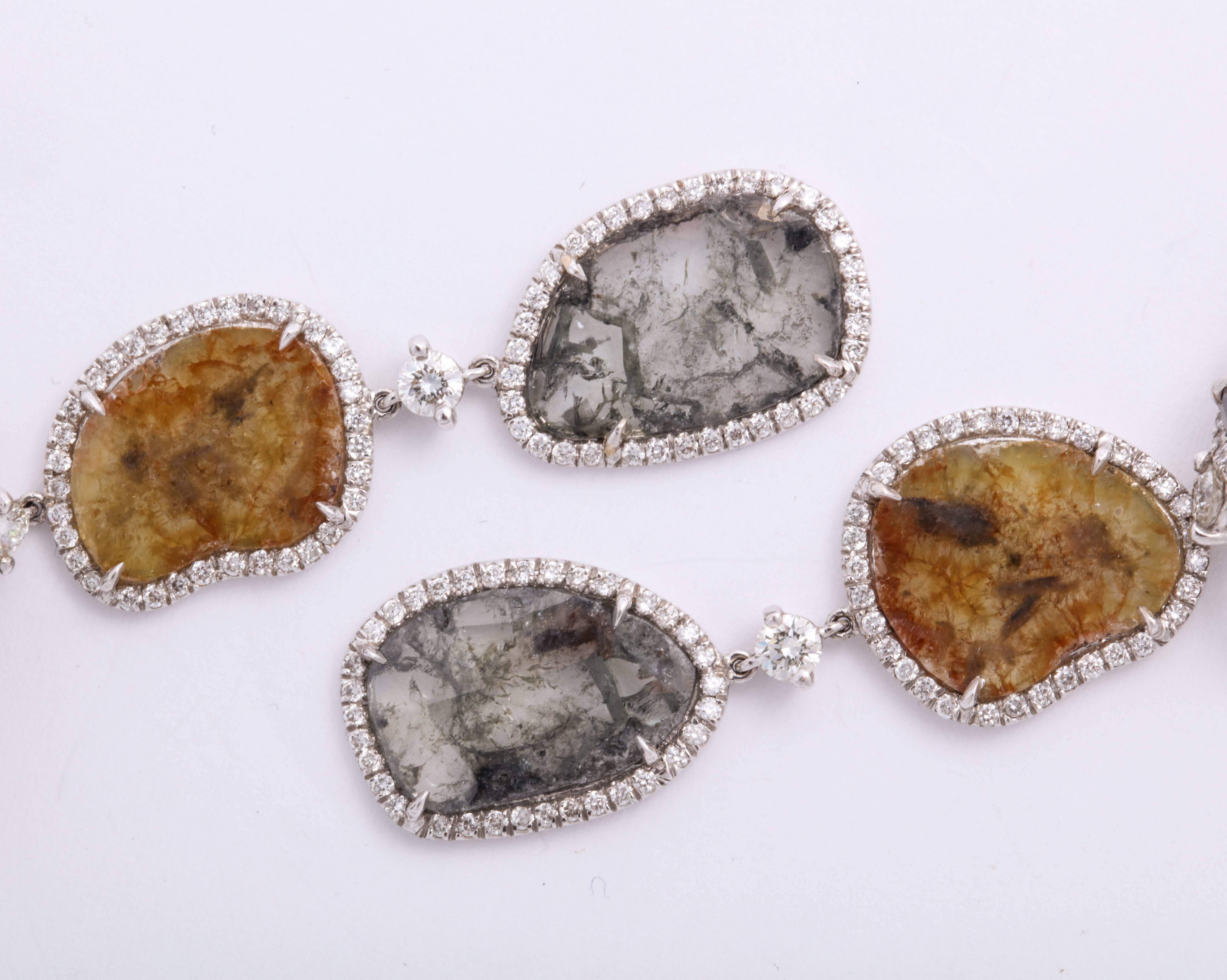 White Gold Diamond Slice Pendant Earrings For Sale 1