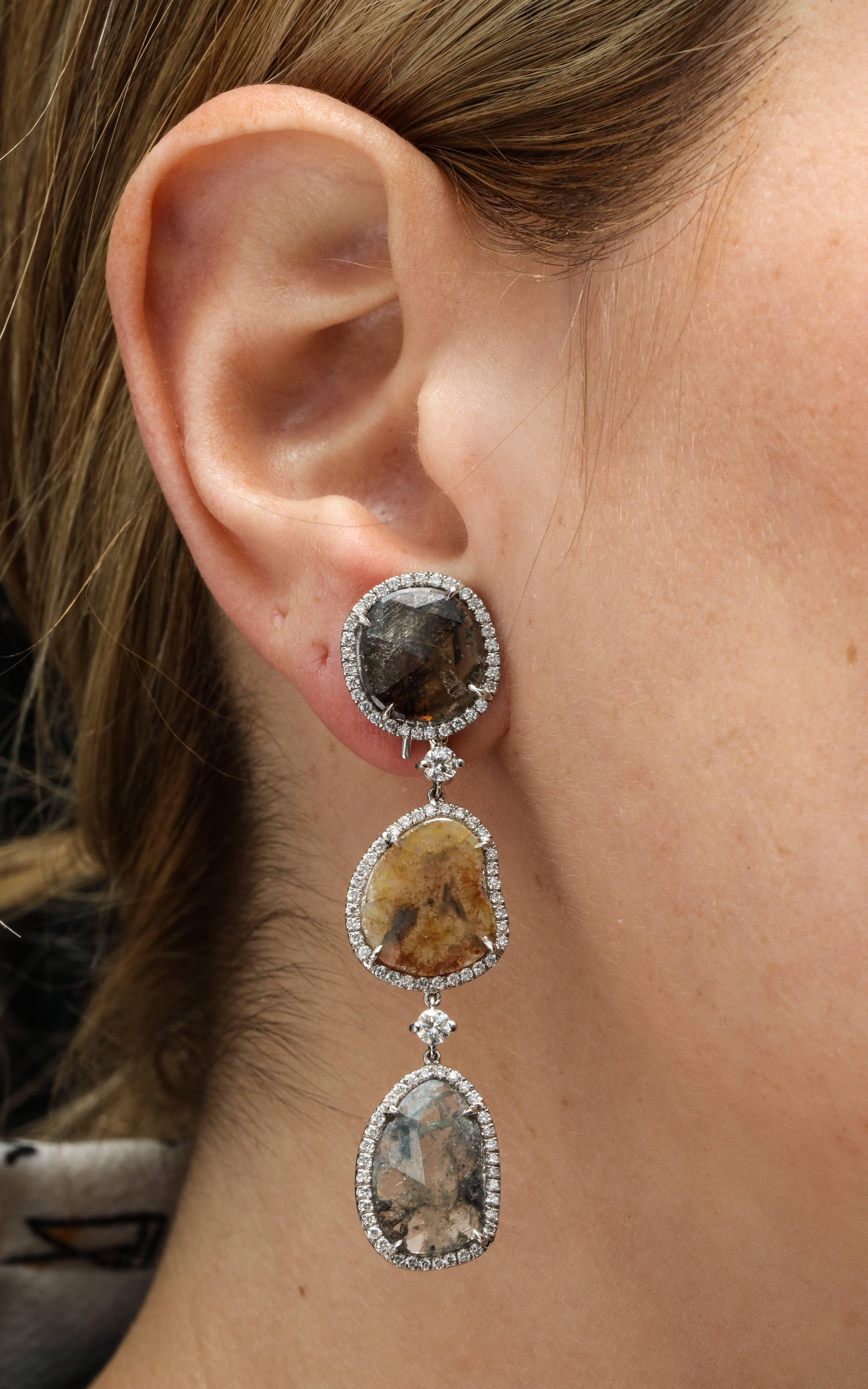 White Gold Diamond Slice Pendant Earrings For Sale 2