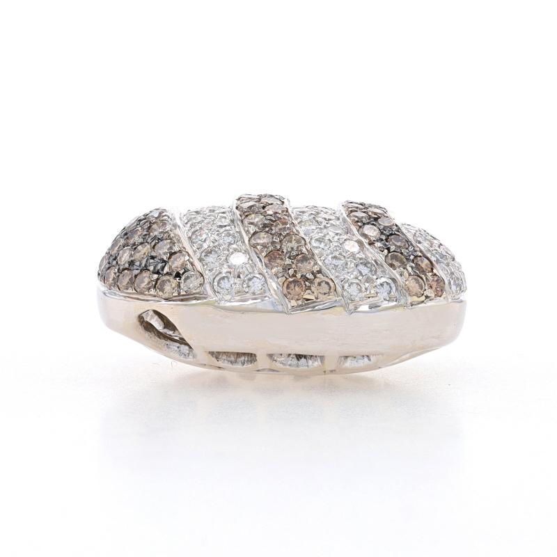 Metal Content: 18k White Gold

Stone Information
Natural Diamonds
Carat(s): 1.50ctw
Cut: Round Brilliant
Color: Fancy Brown & G - H
Clarity: SI1 - SI2

Total Carats: 1.50ctw

Style: Slide
Theme: Oval Stripe

Measurements
Tall: 27/32