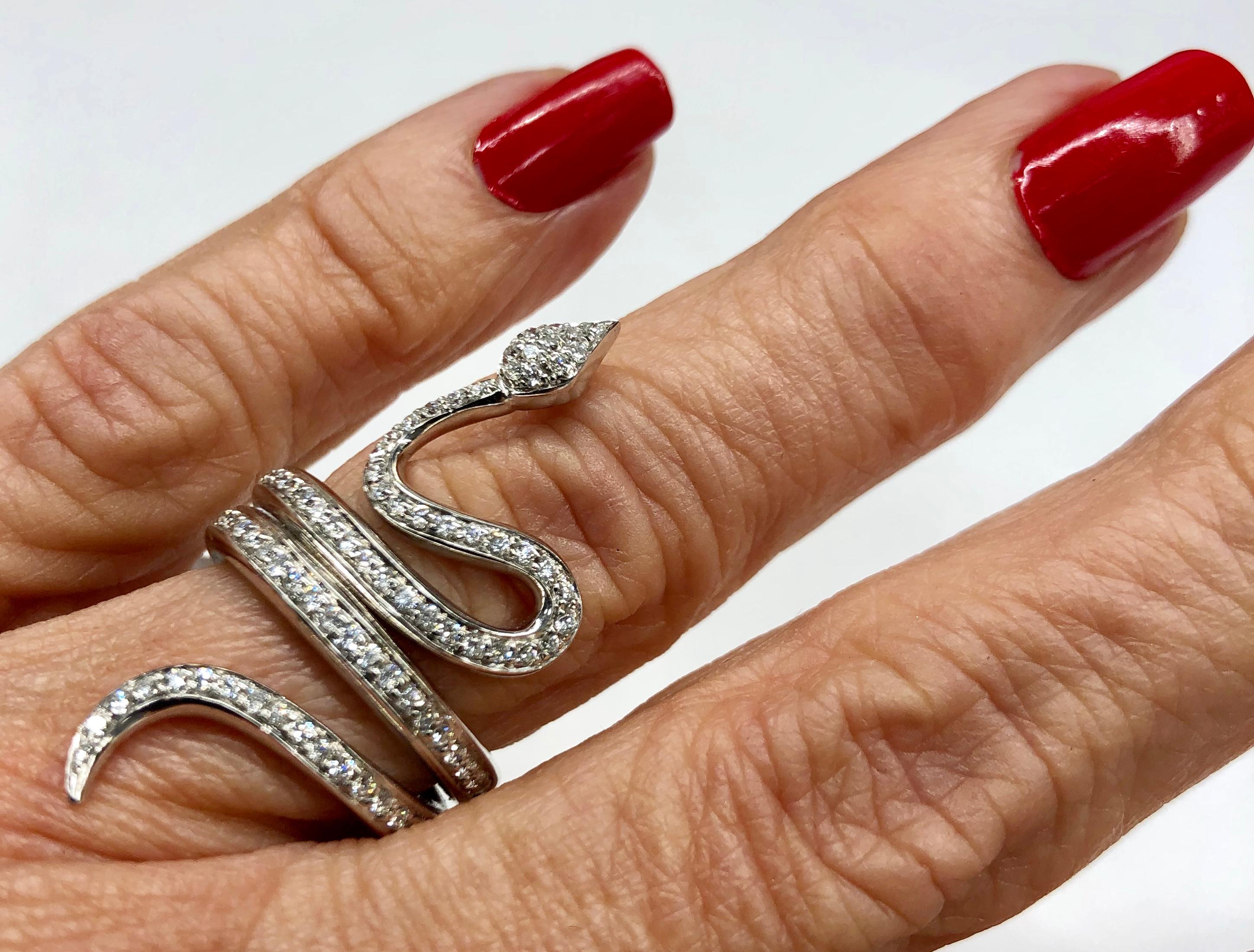Women's or Men's White Gold Diamond Snake Ring
