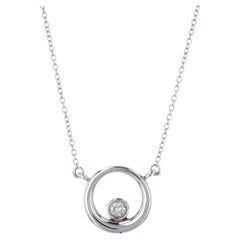 White Gold Diamond Solitaire Circle Necklace, 14k Round Brilliant Cut