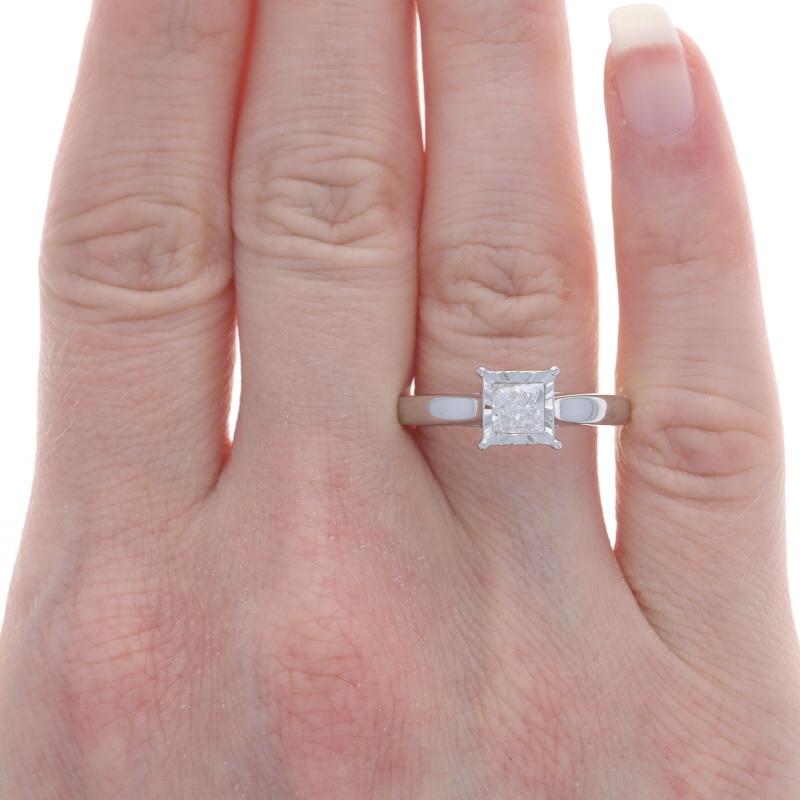 Princess Cut White Gold Diamond Solitaire Engagement Ring - 10k Princess .70ct For Sale