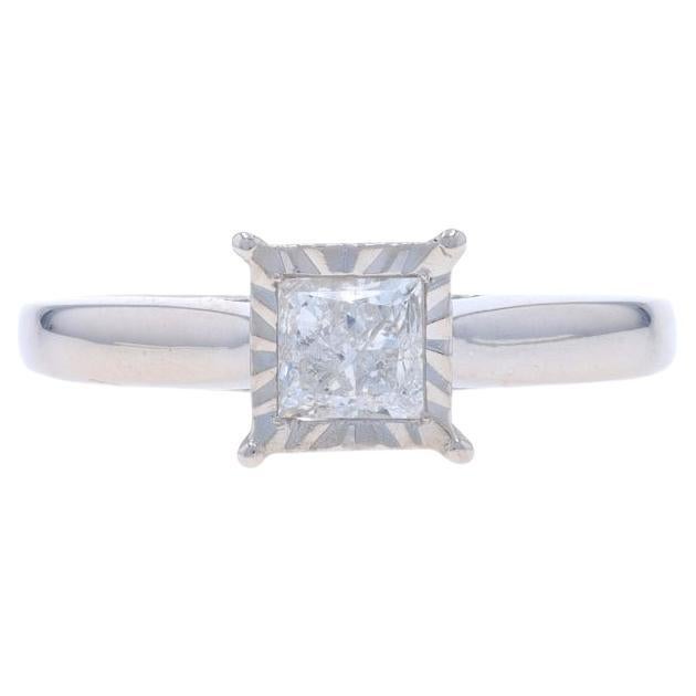 White Gold Diamond Solitaire Engagement Ring - 10k Princess .70ct