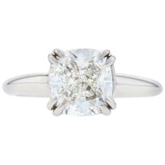 White Gold Diamond Solitaire Engagement Ring, 14 Karat Cushion Cut 2.52 Carat