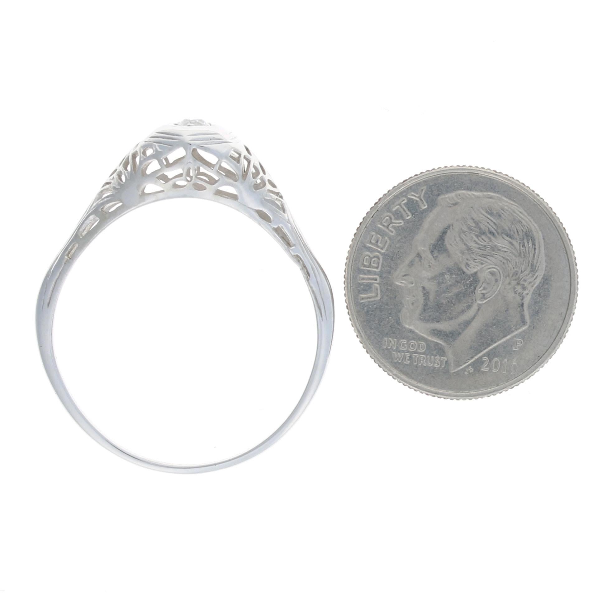 Women's White Gold Diamond Solitaire Engagement Ring - 14k European Cut .10ct Vintage For Sale