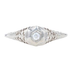 White Gold Diamond Solitaire Engagement Ring, 14k European Cut .10ct Vintage
