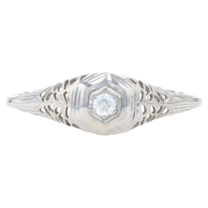 White Gold Diamond Solitaire Engagement Ring - 14k European Cut .10ct Vintage For Sale