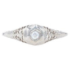 White Gold Diamond Solitaire Engagement Ring - 14k European Cut .10ct Vintage