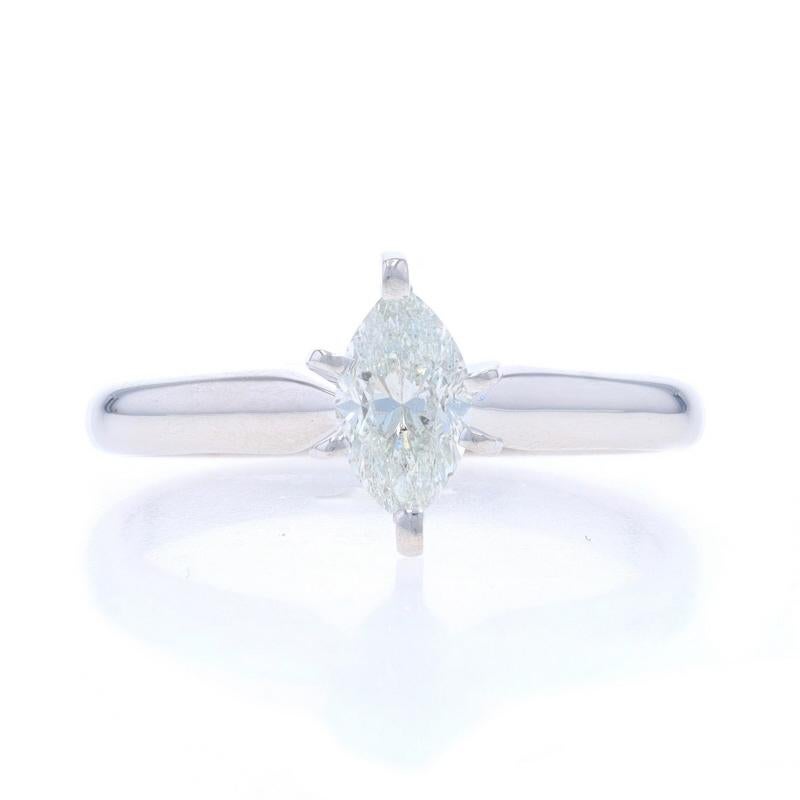 Taille : 6 3/4
Frais de taille : Up&Up 3 tailles pour $40 ou Down 2 tailles pour $40

Contenu métallique : Or blanc 14k

Informations sur les pierres

Diamant naturel
Carat(s) : .57ct (timbre carat)
Coupe : Marquise
Couleur : K.
Clarté : I1

Total