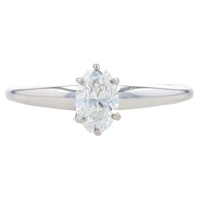 White Gold Diamond Solitaire Engagement Ring - 14k Oval .50ct For Sale