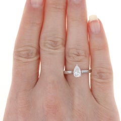 White Gold Diamond Solitaire Engagement Ring, 14k Pear Cut .68ct GIA
