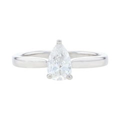 White Gold Diamond Solitaire Engagement Ring, 14k Pear Cut .68ct GIA
