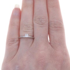 White Gold Diamond Solitaire Engagement Ring - 14k Princess .25ct Knife-Edge