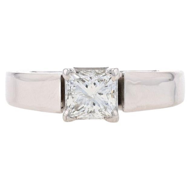 Bague de fiançailles en or blanc avec solitaire en diamant - 14k Princesse .70ct Cathédrale