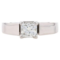 White Gold Diamond Solitaire Engagement Ring - 14k Princess .70ct Cathedral