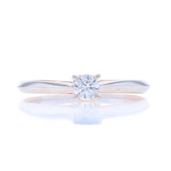 White Gold Diamond Solitaire Engagement Ring - 14k Round .20ct Hearts Milgrain