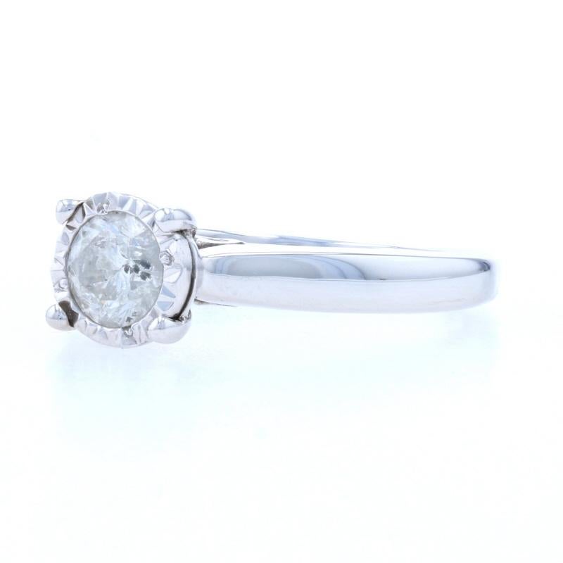 Uncut White Gold Diamond Solitaire Engagement Ring, 14k Round Brilliant Cut .50ct For Sale