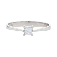 Vintage White Gold Diamond Solitaire Engagement Ring, 18k Princess Cut .14ct Promise