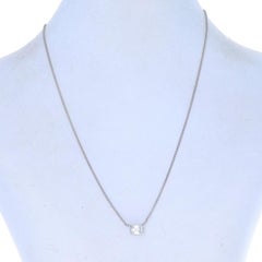 White Gold Diamond Solitaire Necklace 15 1/2" - 14k Emerald Cut 1.05ct East-West