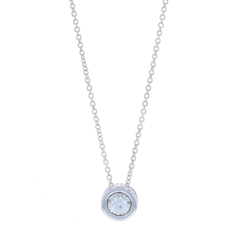 Round Cut White Gold Diamond Solitaire Pendant Necklace - 14k .20ctw Bezel Set Adjustable For Sale