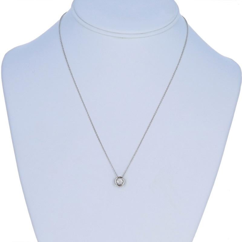 White Gold Diamond Solitaire Pendant Necklace - 14k .20ctw Bezel Set Adjustable In Excellent Condition For Sale In Greensboro, NC