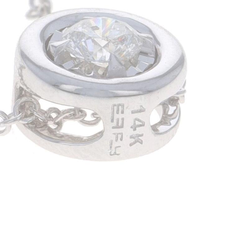 White Gold Diamond Solitaire Pendant Necklace - 14k .20ctw Bezel Set Adjustable For Sale 2