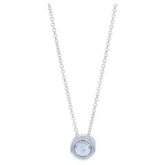 White Gold Diamond Solitaire Pendant Necklace - 14k .20ctw Bezel Set Adjustable