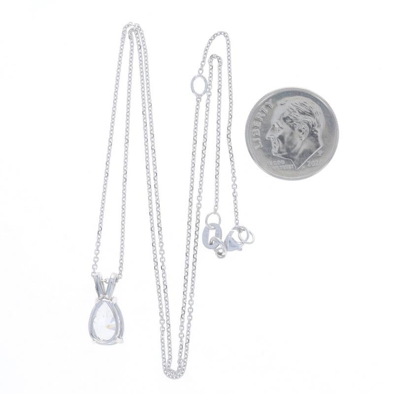 Women's White Gold Diamond Solitaire Pendant Necklace 14k Pear 1.30ct Adjustable For Sale