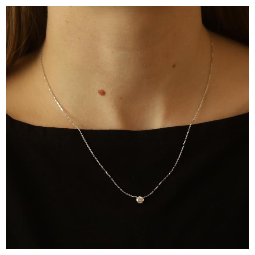 White Gold Diamond Solitaire Pendant Necklace - 14k Round .47ct GIA Adjustable en venta