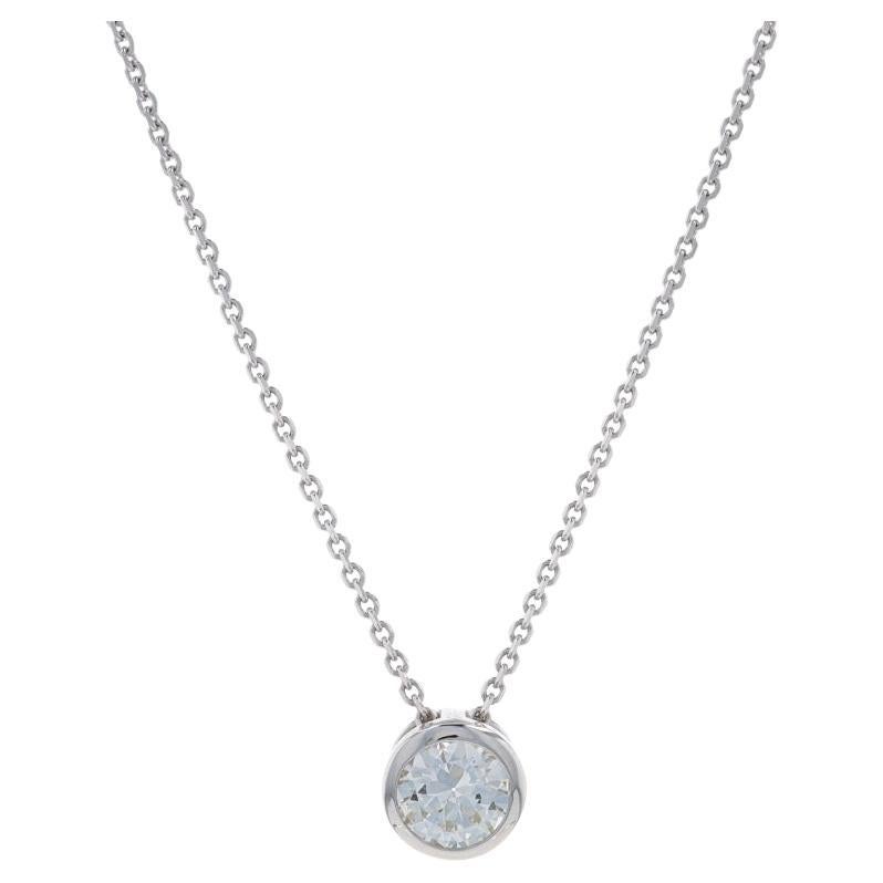 White Gold Diamond Solitaire Pendant Necklace - 14k Round Cut .52ct Adjustable For Sale