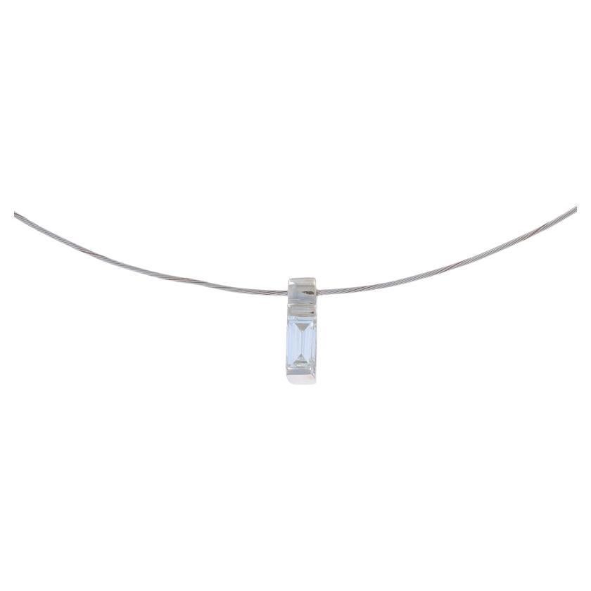 White Gold Diamond Solitaire Pendant Necklace 15 3/4" - 14k Baguette .20ct Wire
