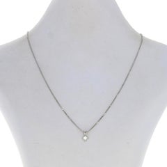 White Gold Diamond Solitaire Pendant Necklace 15 3/4" - 14k Princess Cut .40ct