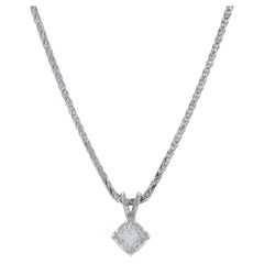 White Gold Diamond Solitaire Pendant Necklace 15 3/4" - 14k Princess Cut .40ct