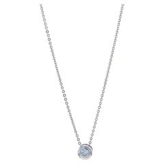 White Gold Diamond Solitaire Pendant Necklace 16 1/4" -14k Round .35ct Bezel Set
