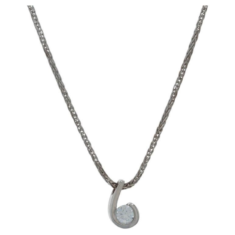 White Gold Diamond Solitaire Pendant Necklace 18" - 18k Round Brilliant .16ct