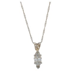 White Gold Diamond Solitaire Pendant Necklace 19" - 14k Marquise .75ct