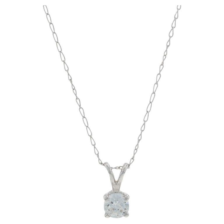 White Gold Diamond Solitaire Pendant Necklace 20" - 14k Round Brilliant .25ct