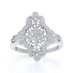 Anillo Solitario de Diamantes de Oro Blanco - 10k Talla Única Floral