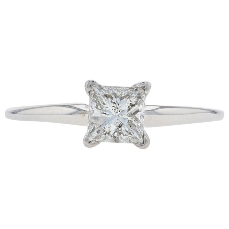White Gold Diamond Solitaire Ring, 14 Karat Princess Cut 1.02 Carat EGL, USA