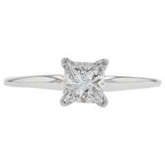 Vintage White Gold Diamond Solitaire Ring, 14 Karat Princess Cut 1.02 Carat EGL, USA