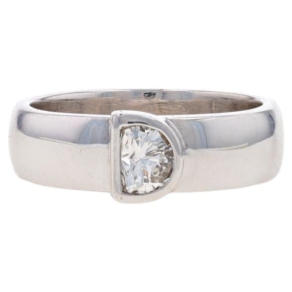 White Gold Diamond Solitaire Ring -14k Half Moon .40ct Initial D Monogram Letter For Sale