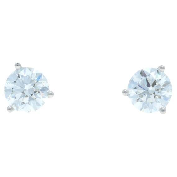 White Gold Diamond Solitaire Stud Earrings 14k Round 1.82ctw GIA Martini Set For Sale