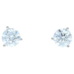 White Gold Diamond Solitaire Stud Earrings 14k Round 1.82ctw GIA Martini Set
