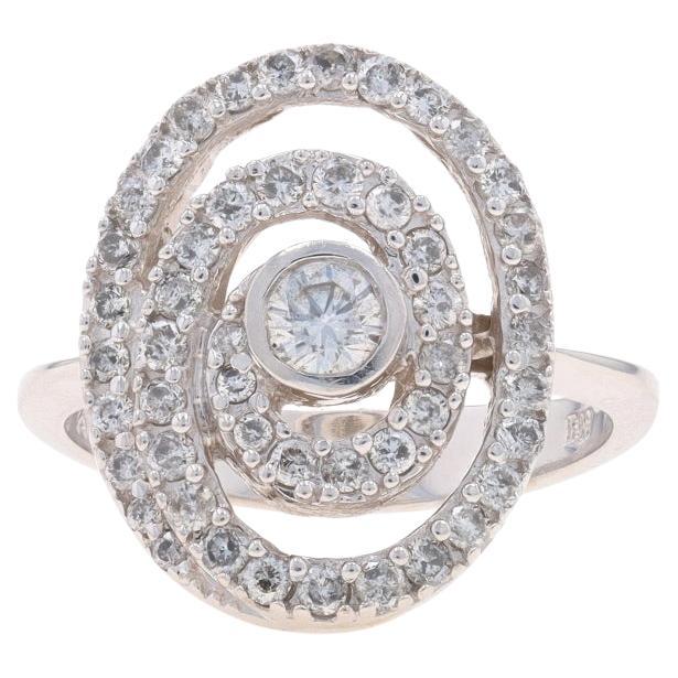 White Gold Diamond Spiral Cluster Cocktail Ring - 14k Round 1.04ctw Swirl For Sale