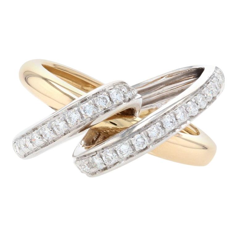 White Gold Diamond Spiral Ribbon Crossover Ring, 18 Karat Round Cut .60 Carat For Sale