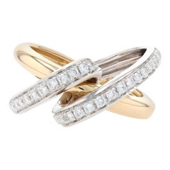 Vintage White Gold Diamond Spiral Ribbon Crossover Ring, 18 Karat Round Cut .60 Carat
